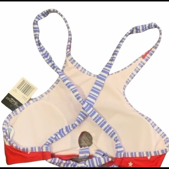 M NEW California Waves CA USA Flag Stars Bikini Top High Neck Americana NWOT - Picture 4 of 5